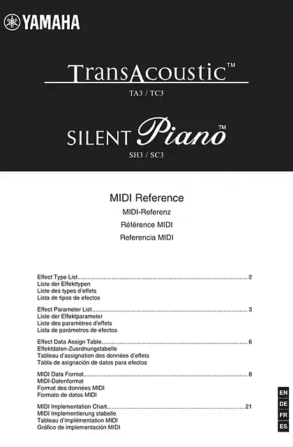 yamaha雅马哈TransAcoustic Piano TA3 TC3 _ Silent Piano SH3 SC3 MIDI Reference